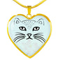 Cute Cat Face Print Heart Pendant Luxury Necklace