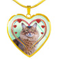 Somali Cat Print Heart Pendant Luxury Necklace