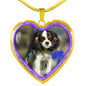 English Toy Spaniel Dog Print Heart Charm Necklaces