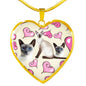 Siamese Cat Print Heart Pendant Luxury Necklace