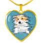Pembroke Welsh Corgi Dog Art Print Heart Charm Necklaces