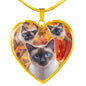 Siamese Cat Print Heart Pendant Luxury Necklace