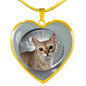 Singapura Cat Print Heart Pendant Luxury Necklace
