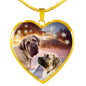 English Mastiff Print Heart Pendant Luxury Necklace