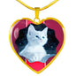 Cute White Kitten Cat Print Heart Charm Necklaces