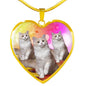 Ragamuffin Cat Print Heart Pendant Luxury Necklace