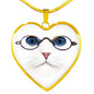 Cute Cat With Glasses Heart Pendant Luxury Necklace