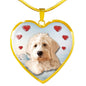 Goldendoodle Print Heart Pendant Luxury Necklace
