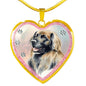 Leonberger Dog Art Print Heart Charm Necklaces