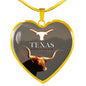 Texas Longhorn Cattle (Cow) Print Heart Pendant Luxury Necklace