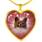 Cute Papillon Dog Print Heart Pendant Luxury Necklace