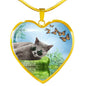 Russian Blue Cat Heart Pendant Luxury Necklace
