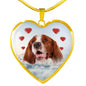 Irish Red and White Setter Print Heart Pendant Luxury Necklace