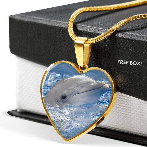 Cute Dolphin Print Heart Pendant Luxury Necklace