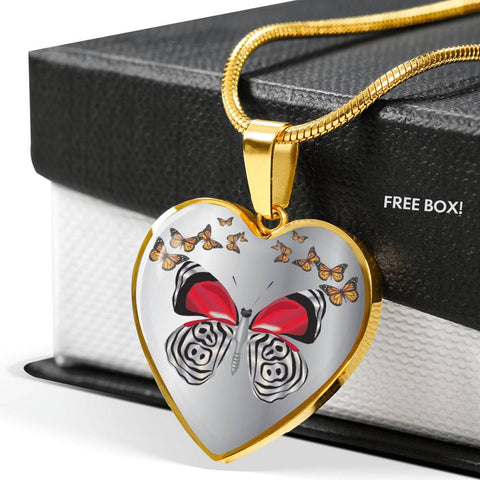 Butterfly Print Heart Pendant Luxury Necklace