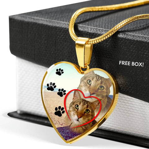 Pixie Bob Cat Print Heart Pendant Luxury Necklace