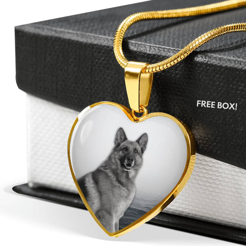 Cute German Shepherd Print Heart Charm Necklace