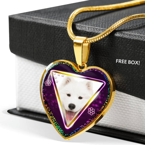 Lovely Samoyed Dog Print Heart Charm Necklaces
