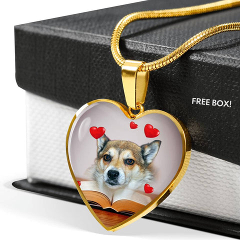 Norwegian Lundehund Print Heart Pendant Luxury Necklace