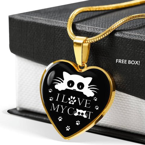 " I Love My Cat" Print Heart Pendant Luxury Necklace