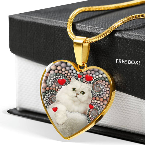 Persian Cat Print Heart Pendant Luxury Necklace