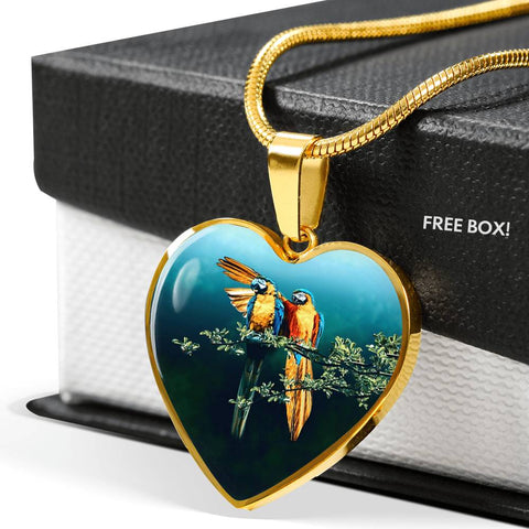 Lovely Parrot Print Heart Charm Necklaces