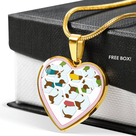 Dachshund Dog Art Print Heart Charm Necklaces