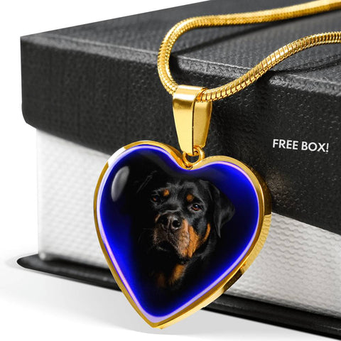 Amazing Rottweiler Dog Print Heart Charm Necklaces