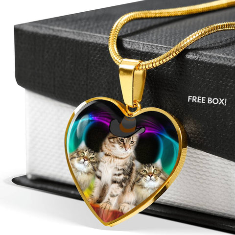 Siberian Cat Print Heart Pendant Luxury Necklace