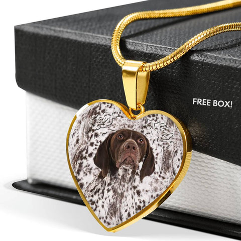 German Shorthaired Pointer Dog Print Heart Pendant Luxury Necklace