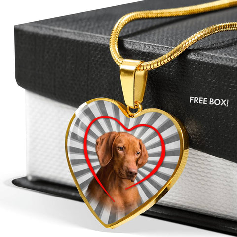 Lovely Vizsla Dog Print Heart Charm Necklace