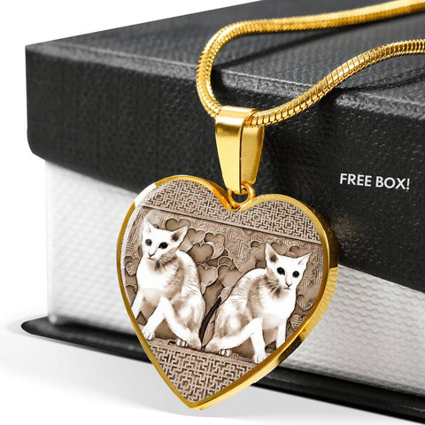 Oriental Shorthair Cat Print Heart Pendant Luxury Necklace