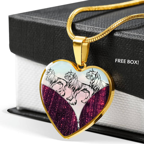Chinese Crested Dog Art Print Heart Charm Necklaces