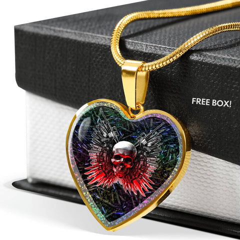 Gun And Skull Print Heart Charm Necklaces