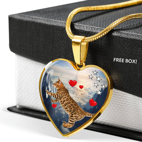 California Spangled Cat Print Heart Pendant Luxury Necklace