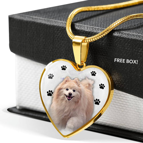 Cute Pomeranian Print Heart Charm Necklace
