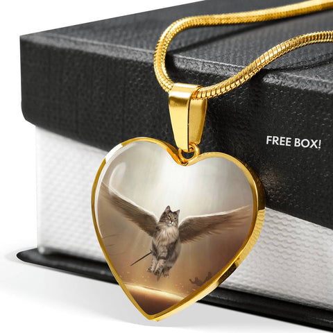 Norwegian Forest Cat Print Heart Pendant Luxury Necklace