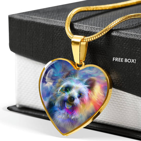 Yorkie Art Print Heart Pendant Luxury Necklace