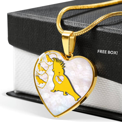 Cockatoo Parrot Art Print Heart Charm Necklaces
