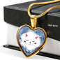 Cute Cat In Denim Print Heart Charm Necklaces