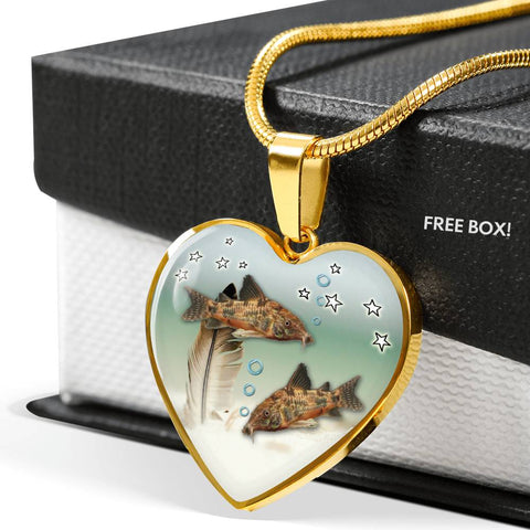 Corydoras Paleatus Fish Print Heart Charm Necklaces