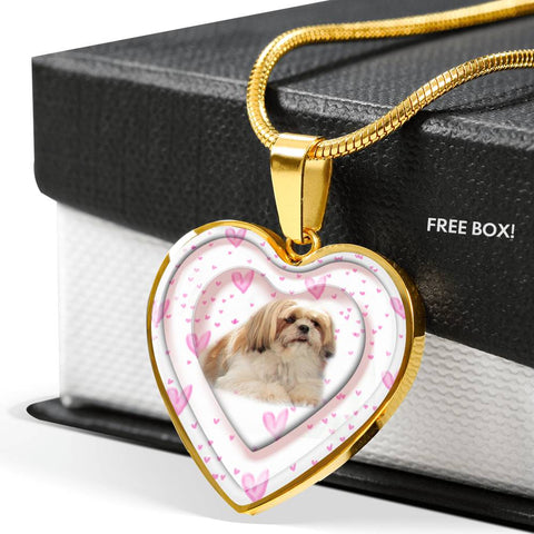 Shih Tzu Dog Print Heart Pendant Luxury Necklace