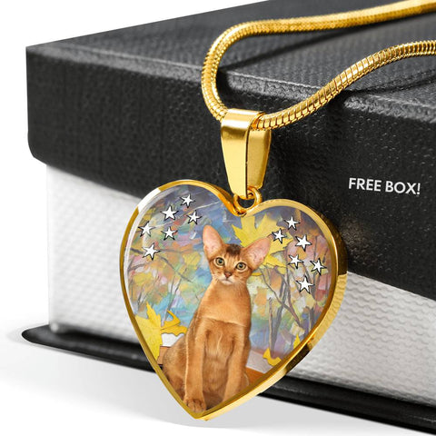 Abyssinian Cat Print Heart Pendant Luxury Necklace