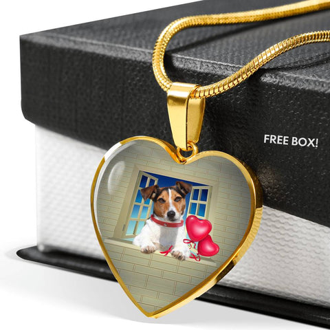 Cute Jack Russell Terrier On Window Print Heart Pendant Luxury Necklace