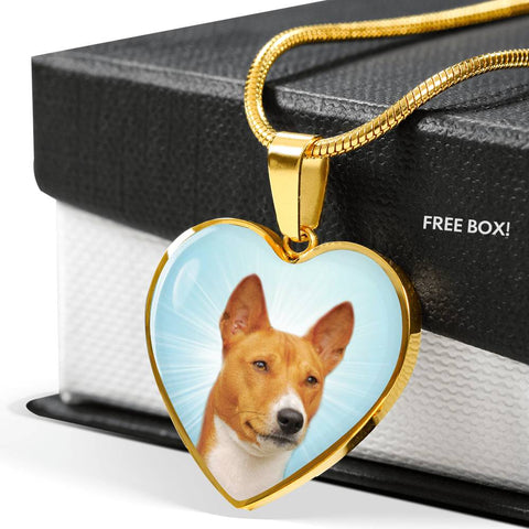 Basenji Dog Print Heart Pendant Luxury Necklace