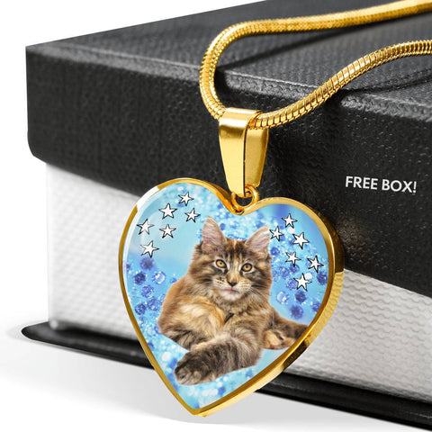 Cute Maine Coon Print Heart Pendant Luxury Necklace