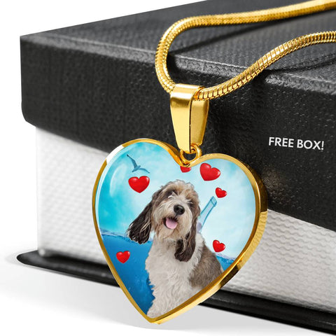 Petit Basset Griffon Vendeen Print Heart Pendant Luxury Necklace