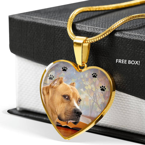 Staffordshire Bull Terrier Print Heart Pendant Luxury Necklace