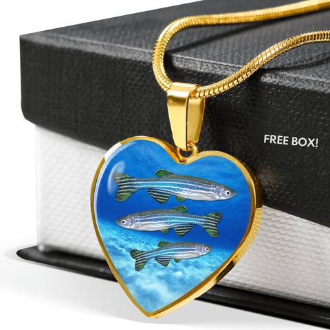 Slender danios Fish Print Heart Pendant Luxury Necklace