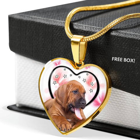 Lovely Bloodhound Print Heart Pendant Luxury Necklace